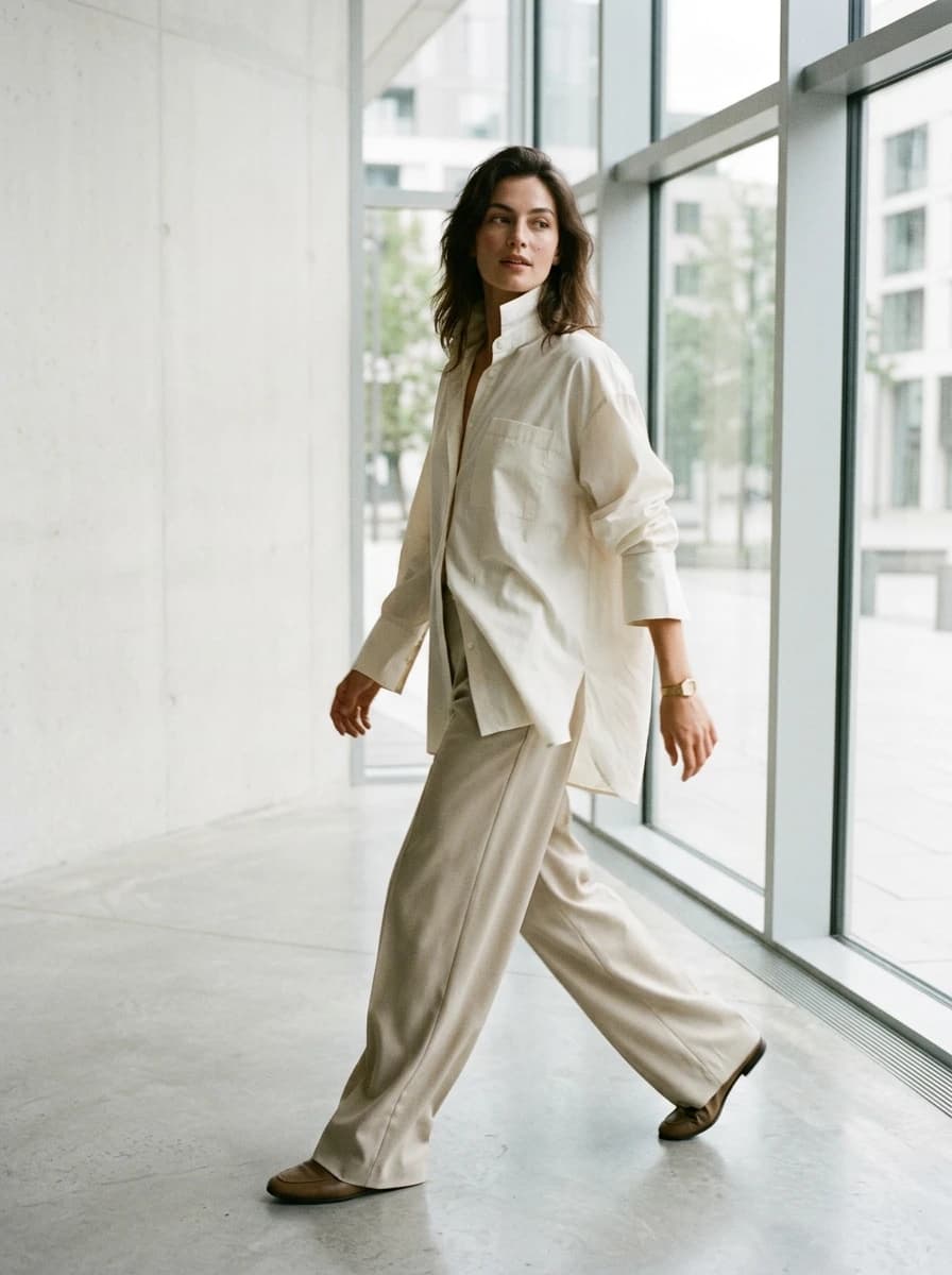 FORM Look 05 — Crisp Poplin Drape in Motion