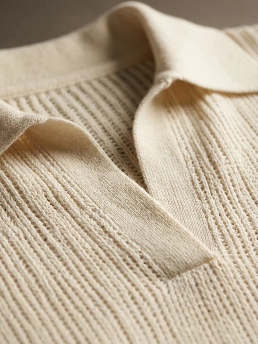 P11 Textured Knit Polo - Micro-rib Open Stitch Close-up